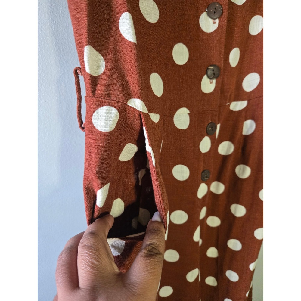Monteau Polka Dot Brown Jumpsuit Medium Wide Leg Button Front - Picture 4 of 10